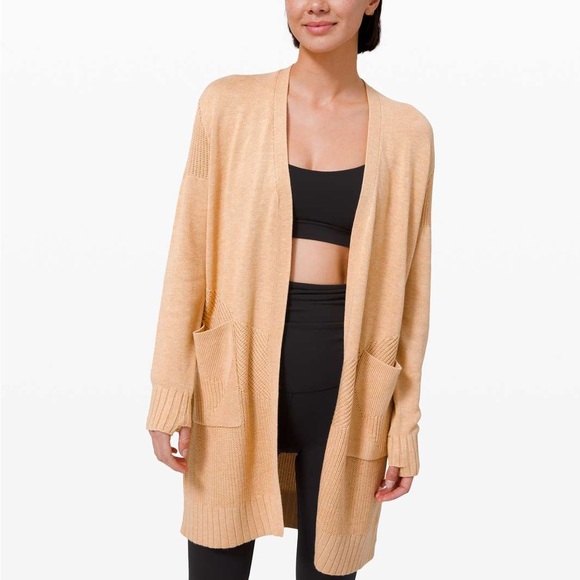 lululemon athletica Sweaters - Lululemon Sincerely Yours Wrap Sweater Long Open Front Pockets Ivory Peach Med